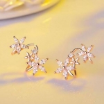 ต่างหู ตุ้มหูเพชร ลายดอกไม้ ตุ้มหู เงิน ทอง ดีไซน์ เหมือน ใส่ 2 อัน ตุ้มหูเพชร CZ AAA ลายดอกไม้ 967580