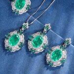 ชุด สร้อยคอ ต่างหู แหวน หิน มรกต สีเขียว ล้อมเพชร ใส่ออกงานหรู เข้าชุด สุดคุ้ม ได้ 3 ชิ้น 371573