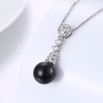 สร้อยคอ ผู้หญิง สร้อยเงิน พร้อมจี้ ไข่มุก สีดำ Black pearl ตกแต่งด้วย เพชร CZ AAA ทรงยาว 236306