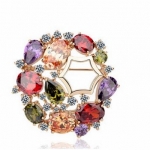 เข็มกลัดติดเสื้อ ติดปกเสื้อ ตกแต่ง เสื้อผ้า เข็มกลัด ฝังเพชร คริสตัลแท้ Swarovski ลายหยดน้ำ สีทับทิม ม่วง อมิทิสต์ สวยหรู คุณนาย 97434