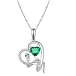 สร้อยคอ พร้อม จี้เงิน รูปหัวใจ ดีไซน์ เป็น งู พันรอบหัวใจ ฝังเพชร CZ สีเขียว มรกต สร้อยคอ คนเกิดปีงู 298435