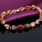 สร้อยข้อมือทอง 18 K ฝังพลอย อัญมณีหลากสี คริสตัล ออสเตเรีย รูป หัวใจ หยดน้ำ แสนสวย สร้อยข้อมือสุดหรู ของขวัญให้แฟน วันครบรอบแต่งงาน 39115