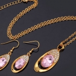 เครื่องประดับเข้าชุด สร้อยคอ ต่างหู ทองชุบ 18 K ติดเพชร CZ คริสตัล ออสเตเรีย ใส่ออกงาน ราตรี งานแต่งงาน แบบสวย ติดพลอย เสริมบารมี 226535