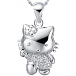 สร้อยคอผู้หญิง สร้อยคอ ของขวัญให้แฟน สร้อยเงิน 925 Sterling พร้อมจี้ แมว คิตตี้ เต็มตัว แต่ง เพชร CZ AAA สุดหรู ของวัญเก๋ ๆ 262064