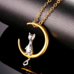 สร้อยคอผู้หญิง สร้อยทอง ห้อยจี้ แมว ตัวสีเงิน ยืนบน พระจันทร์เสี้ยว สีทอง สร้อยคอ จี้แมว สุดหรู ของขวัญให้แฟน ดูดี มีระดับ 549414