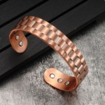 กำไลข้อมือชาย ออกแบบ ดล้ายสร้อยข้อมือ กำไลสแตนเลสแท้ สีทองแดง ฝังแม่เหล็ก ปรับสมดุล 380890