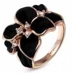 แหวนรูปดอกไม้ สีดำ ประดับ คริสตัล Austrian แท้ แหวนใส่ออกงาน ราตรี สวยมากค่ะ no 22258