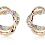 ต่างหู ตุ้มหู ฝัง คริสตัลแท้ สวารอฟสกี้ ใส่ออกงาน ดีไซน์ เป็น ห่วงซ้อนกัน ทอง 18 k ของขวัญวันเกิด วันครบรอบ แต่งงาน ให้แฟน สุดหรู 736494