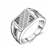 แหวนผู้ชาย แหวนเงิน ฝังเพชร สวยหรู แหวนหมั้น แหวนใส่ออกงาน ฝังเพชร CZ AAA สลับ คริสตรัลนิล สวยหรู 387597