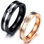 แหวนคู่ รัก แหวนหมั้น แหวนแต่งงาน ผู้หญิง ผู้ชาย ดีไซน์ หรู แหวนสีดำ ติดเพชร CZ ชู 1 เม็ด สำหรับผู้หญิง สี Rose Gold ใส่เพชร สวยหรู 113289