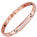 สร้อยข้อมือ สแตนเลสแท้ ฝังแม่เหล็กปรับสมดุล สร้อยข้อมือผู้หญิง สี rose gold ฝังเพชร cz เรียงแถว ใส่สวย 860160