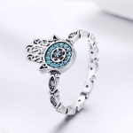 แหวนเงินแท้ 925 แหวนผู้หญิง ออกแบบเป็น รูปมือ ฝังคริสตรัลแท้ สีฟ้า แหวนแฟชั่น แบบไฮโซ 791862