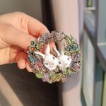 เข็มกลัด ติดเสื้อ กระต่ายคู่ ฝังเพชร หลากสี เข็มกลัด ติดเสื้อ ทรงกลม ตกแต่ง เป็น รูป กระต่าย น่ารัก ๆ 148637