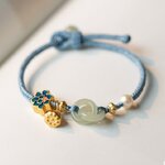 สร้อยข้อมือเชือก ตกแต่งด้วย หินหยก ธรรมชาติ ทำเป็นแหวนคล้องกันแทนใจ สร้อยข้อมือผู้หญิง แบบสวย ๆ 658596