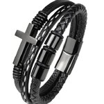 สร้อยข้อมือผู้ชาย สายหนังแท้ หนังถัก ร้อย จี้ ไม้กางเขน แบบเท่ ๆ สร้อยข้อมือ ชาย วัยรุ่น ใส่เที่ยวสวย ๆ 496616