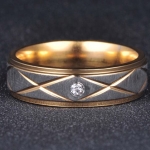 แหวนผู้ชาย แหวนทอง ฝังเพชร CZ AAA 1 เม็ด ดีไซน์ ลายเส้นตัด แหวนเท่ ๆ ใส่ทำงาน ออกงาน 200810