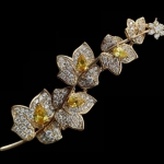 เข็มกลัดติดเสื้อ เข็มกลัด ฝังคริสตรัลแท้ ลายดอกไม้ ติด คริสตรัล สีเหลือง บุษราคัม สีของคนเกิด วันจันทร์ 597695