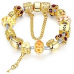 สร้อยข้อมือ Diy สร้อยข้อมือ Charm สไตล์ Pandora ร้อย Bead ถุงทอง สลับ คริสตัล ออสเตเรีย สีทับทิม สร้อยข้อมือหรู ๆ ของขวัญให้แฟน วันเกิด 226232