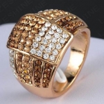 แหวนทอง ใส่ออกงาน ตกแต่งด้วยเพชรน้ำตาล แหวนผู้หญิง ใส่ออกงาน ติดคริสตัลแท้ สวารอฟสกี้ แผงใหญ่ Austrian Crystal 484633