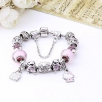 สร้อยข้อมือ Diy สไตล์ Pandora สร้อยข้อมือ kitty สีชมพูหวาน ๆ ผสมผสาน บีด ลายเงิน โบราณ สุดเก๋ สร้อยข้อมือวัยรุ่น แบบคุณหนู 618201
