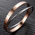 กำไลข้อมือ ทอง สี Rose Gold กับ สีเงิน คล้องกัน กำไลข้อมือ 2 อัน ไขว้กัน สลัก คำว่า Eternal Love สวยหรู มีระดับ ของขวัญแทนใจ 725848