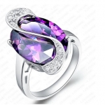 แหวนเพชรแต่งงาน ของขวัญ วันครบรอบ วันเกิด แหวนเพชร ฝัง อัญมณี อเมทิสต์ สีม่วง นำโชค ด้านความรัก รูปวงรี สวยหรู คริสตัลแท้ Austrian 525952
