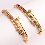 กำไลข้อมือ แฟชั่น ยอดนิยม หัวหมุด ฝังเพชร CZ 5A มี 2 สี สีทอง และ สีรุ้ง ใส่ออกงาน 925862