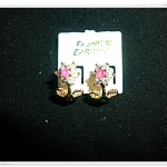 ต่างหู ตุ้มหู เพชร ล้อม ทับทิม ลายดอกไม้ ea104