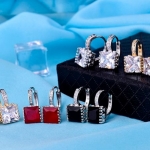 ต่างหู ตุ้มหูเพชร แบบห่วง ดีไซน์ เพชร สี่เหลี่ยม เม็ดใหญ่ สีดำ นิล ขาว แดง ทับทิม ต่างหูใส่ออกงาน สุดหรู 869899