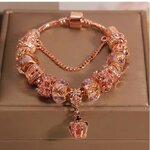 สร้อยข้อมือ สไตล์ pandora ร้อยเม็ดบีด เต็มเส้น สี Rose gold จี้ มงกุฏ แบบยุโรป สร้อยข้อมือสไตล์ ยุโรป 202406