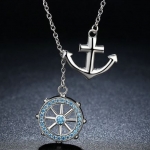 สร้อยคอ ผู้หญิง สร้อยคอ เงินแท้ 925 สร้อยคอ ห้อยจี้ สมอเรือ และ พวงมาลัยเรือ ฝัง คริสตรัลแท้ SWA สีฟ้า สุดหรู ใส่ออกงาน 558349