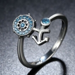 แหวนเงินแท้ 925 Sterling แหวนผู้หญิง ฝังคริสตรัลแท้ สีฟ้า ดีไซน์ รูป สมอเรือ และ พวงมาลัยเรือ แหวนธีม ทะเล ของขวัญแทนใจ สุดพิเศษ 503752