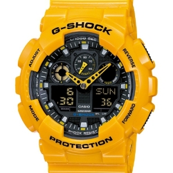 CASIO G-SHOCK นาฬิกาข้อมือ นาฬิกากันน้ำ นาฬิกาของแท้ ประกันศูนย์ CMG 1 ปี รุ่น GA-100A-9A นาฬิกาสีเหลือง