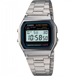 CASIO นาฬิกาคาสิโอ นาฬิกาข้อมือ นาฬิกากันน้ำ นาฬิกาของแท้ ประกันศูนย์ CMG 1 ปี รุ่น A158WA-1D นาฬิกาสีเงิน