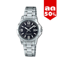 CASIO นาฬิกาคาสิโอ นาฬิกาข้อมือ นาฬิกากันน้ำ นาฬิกาของแท้ ประกันศูนย์ CMG 1 ปี รุ่น LTP-V004D-1B2 นาฬิกาสีเงิน