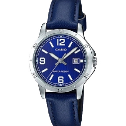 CASIO นาฬิกาคาสิโอ นาฬิกาข้อมือ นาฬิกากันน้ำ นาฬิกาของแท้ ประกันศูนย์ CMG 1 ปี รุ่น LTP-V004L-2B นาฬิกาสีน้ำเงิน