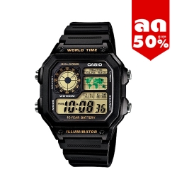 CASIO นาฬิกาคาสิโอ นาฬิกาข้อมือ นาฬิกากันน้ำ นาฬิกาของแท้ ประกันศูนย์ CMG 1 ปี รุ่น AE-1200WH-1B นาฬิกาสีดำ