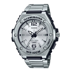 CASIO นาฬิกาคาสิโอ นาฬิกาข้อมือ นาฬิกากันน้ำ นาฬิกาของแท้ ประกันศูนย์ CMG 1 ปี รุ่น MWA-100HD-7A นาฬิกาสีเงิน