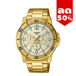 CASIO นาฬิกาคาสิโอ นาฬิกาข้อมือ นาฬิกากันน้ำ นาฬิกาของแท้ ประกันศูนย์ CMG 1 ปี รุ่น MTP-VD300G-9E นาฬิกาสีทอง