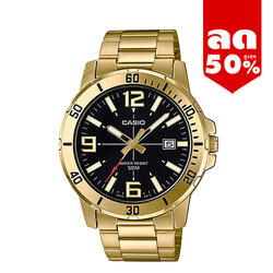 CASIO นาฬิกาคาสิโอ นาฬิกาข้อมือ นาฬิกากันน้ำ นาฬิกาของแท้ ประกันศูนย์ CMG 1 ปี รุ่น MTP-VD01G-1B นาฬิกาสีทอง