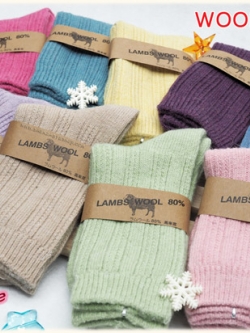 ถุงเท้าขนแกะ ถุงเท้าวูล สีหวาน