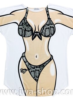 งูดำ เสื้อลายบิกินี่ เสื้อยืดลายบิกินี่ เสื้อสกรีนลายบิกินี่ เสื้อลายชุดว่ายน้ำ เสื้อฮาๆ พิมพ์ลายเซ็กซี่ ชุดเดรสลายบิกินี่