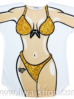 กราฟฟิกเหลือง เสื้อยืดลายบิกินี่ เสื้อสกรีนลายบิกินี่ เสื้อลายชุดว่ายน้ำ เสื้อฮาๆ พิมพ์ลายเซ็กซี่ ชุดเดรสลายบิกินี่ ชุดไปทะเล