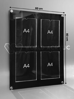 บอร์ดประกาศ A4 แบบ 4 ช่อง พื้นหลังสีดำ/บอร์ดประกาศ/บอร์ดในลิฟท์/บอร์ดในลิฟต์/บอร์ดประชาสัมพันธ์/ป้าย