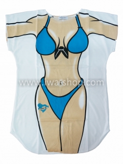 เสื้อลายบิกินี่ พื้นฟ้า เสื้อยืดลายบิกินี่ เสื้อสกรีนลายบิกินี่ เสื้อลายชุดว่ายน้ำ เสื้อฮาๆ พิมพ์ลายเซ็กซี่ ชุดเดรสลายบิกินี่ ชุดไปทะเล ชุดเที่ยวทะเล เสื้อผ้าไปทะเล