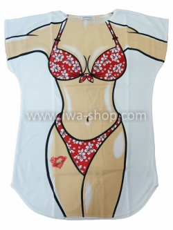 เสื้อลายบิกินี่แดงชบา เสื้อยืดลายบิกินี่ เสื้อสกรีนลายบิกินี่ เสื้อลายชุดว่ายน้ำ เสื้อฮาๆ พิมพ์ลายเซ็กซี่ ชุดเดรสลายบิกินี่ ชุดไปทะเล ชุดเที่ยวทะเล เสื้อผ้าไปทะเล