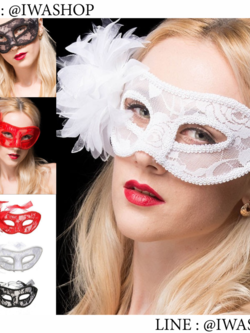 หน้ากากแฟนซี ลายลูกไม้ ประดับดอกดอกลินลี่ และขนนก หน้ากากปาร์ตี้ลายลูกไม้ หน้ากากคอสเพลย์ Hot Sexy Seductive Lace Mask