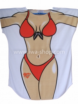 เสื้อลายบิกินี่ พื้นส้ม เสื้อยืดลายบิกินี่ เสื้อสกรีนลายบิกินี่ เสื้อลายชุดว่ายน้ำ เสื้อฮาๆ พิมพ์ลายเซ็กซี่ ชุดเดรสลายบิกินี่ ชุดไปทะเล ชุดเที่ยวทะเล เสื้อผ้าไปทะเล