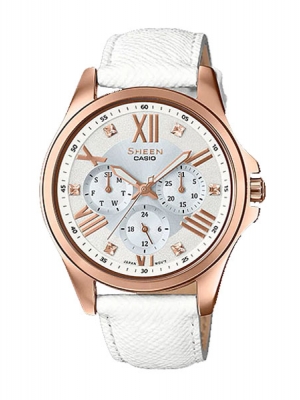 CASIO SHEEN นาฬิกาข้อมือ นาฬิกากันน้ำ นาฬิกาของแท้ ประกันศูนย์ CMG 1 ปี รุ่น SHE-3806GL-7A นาฬิกาสีขาว