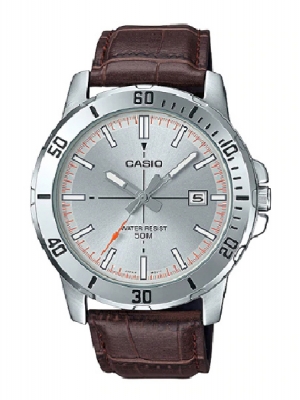 CASIO นาฬิกาคาสิโอ นาฬิกาข้อมือ นาฬิกากันน้ำ นาฬิกาของแท้ ประกันศูนย์ CMG 1 ปี รุ่น MTP-VD01L-8E นาฬิกาสีน้ำตาล